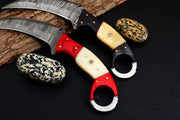 Combo of 2: Handmade Damascus Karambit Knife Handle Made Of Wood Knives Terror Defender 