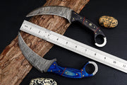 Combo of 2: Handmade Damascus Karambit Knife Handle Made Of Wood Hunting Terror Defender 