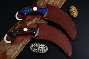 Combo of 2: Handmade Damascus Karambit Knife Handle Made Of Wood Hunting Terror Defender 