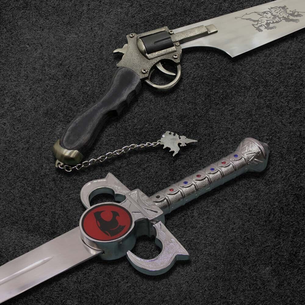 Combo Of 2: Handmade Functional Squall Gunblade Revolver Sword And Thundercat Lionio Sword of Omens Handmade Replica Costume Weapons Terror Defender 