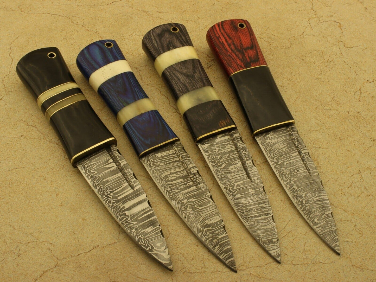 Combo Of 4: Handmade Celtic Scottish - Genuine Damascus Sgian Dubh Dirk knives With Sheath Groomsmen Gifts Terror Defender 