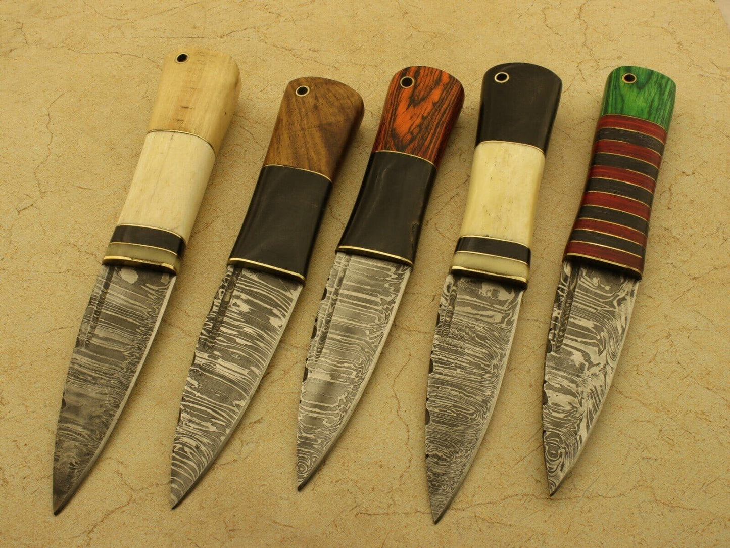 Combo Of 5: Handmade Celtic Scottish - Genuine Damascus Sgian Dubh Dirk knives With Sheat Groomsmen Gifts Terror Defender 