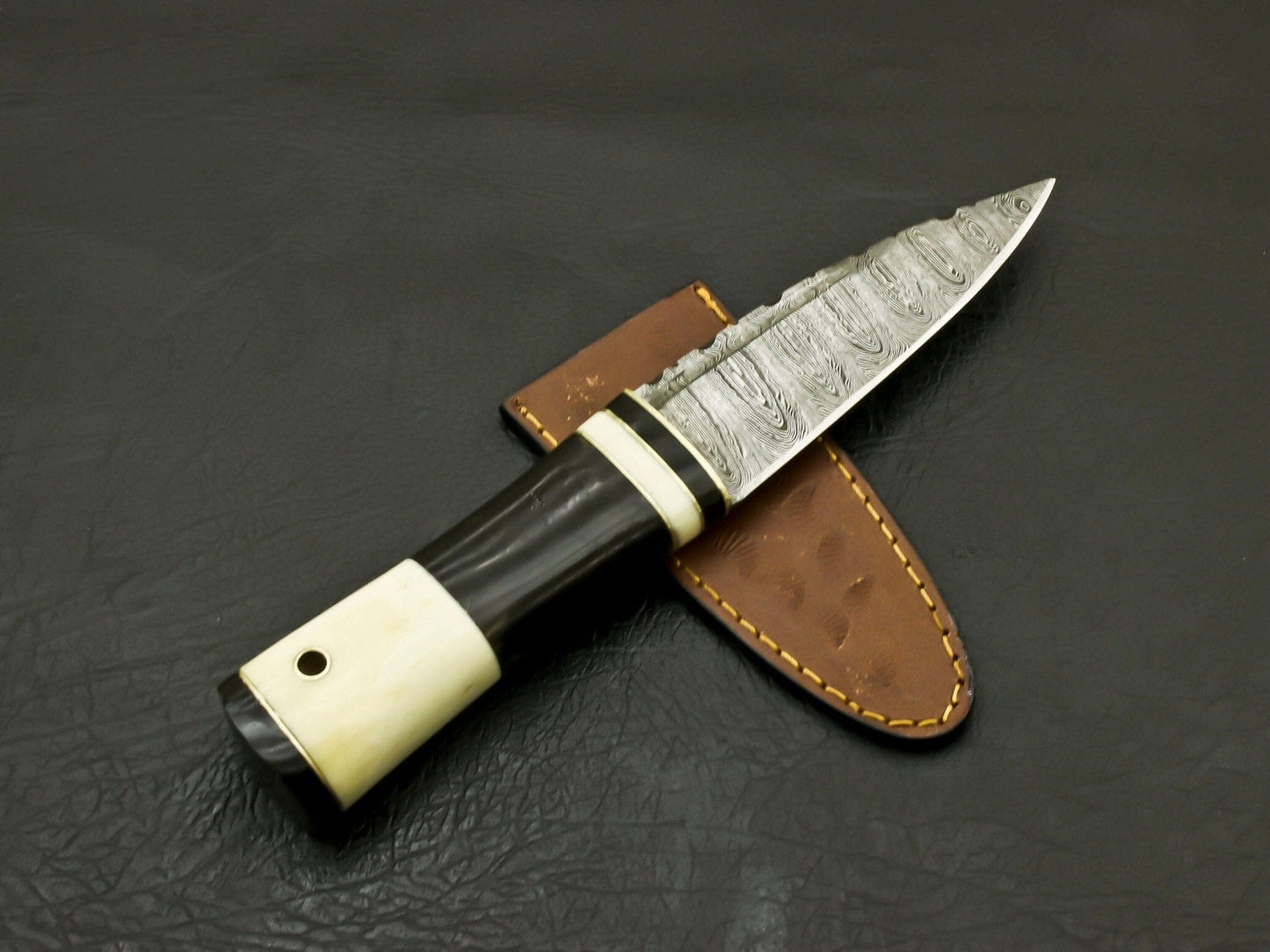 Custom Beautiful Handmade Damascus Steel Serrated Edge Scottish Dirk Knife/ Sheath Hunting Terror Defender 