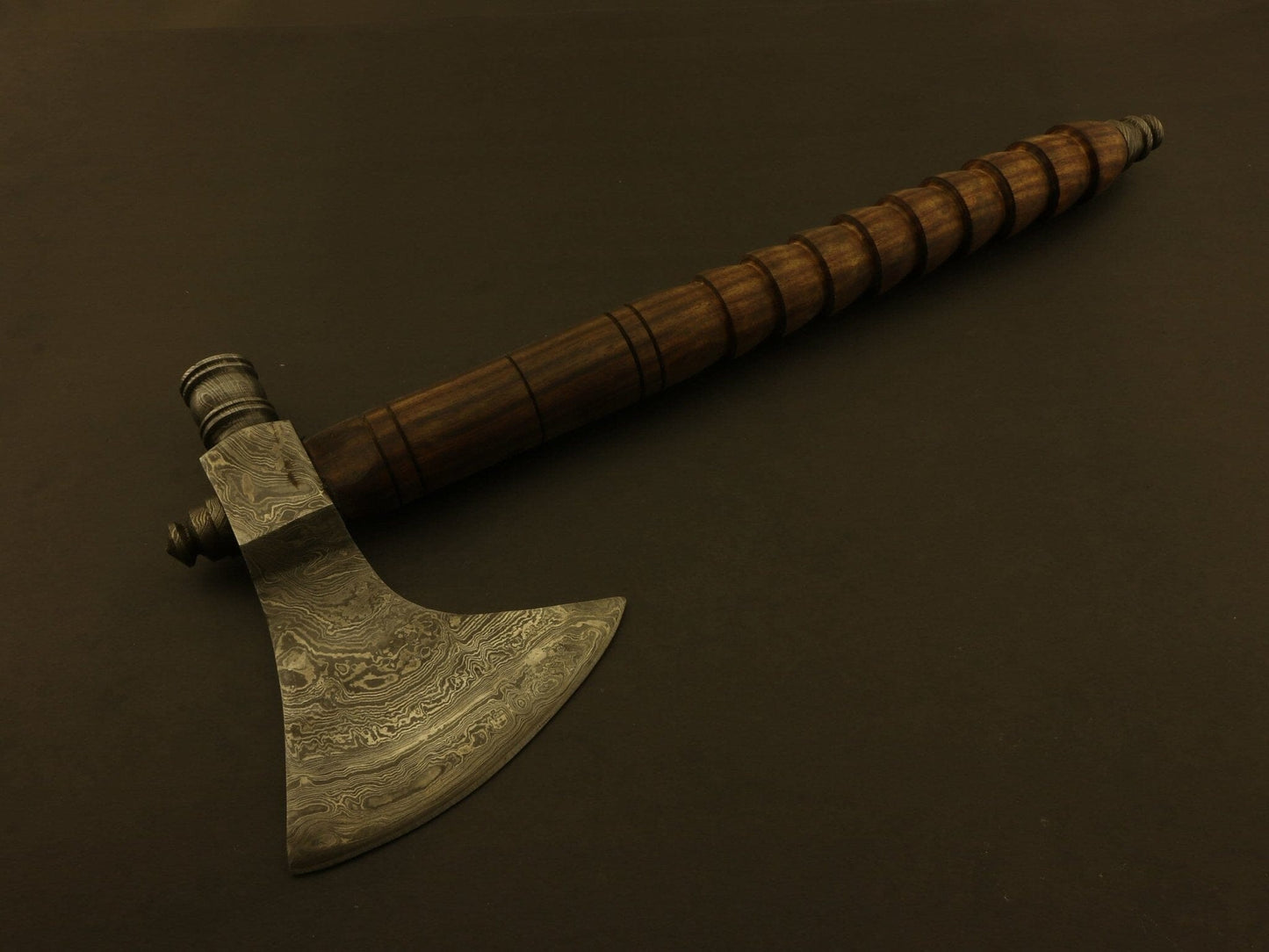 Custom Damascus Steel Tomahawk, HATCHET, AXE, INTEGRAL, Pipe Axe + Sheath Camping Terror Defender 