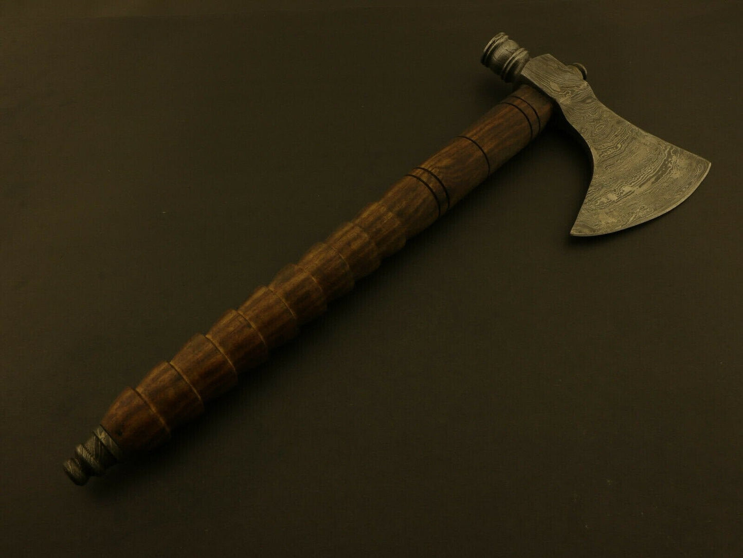 Custom Damascus Steel Tomahawk, HATCHET, AXE, INTEGRAL, Pipe Axe + Sheath Camping Terror Defender 