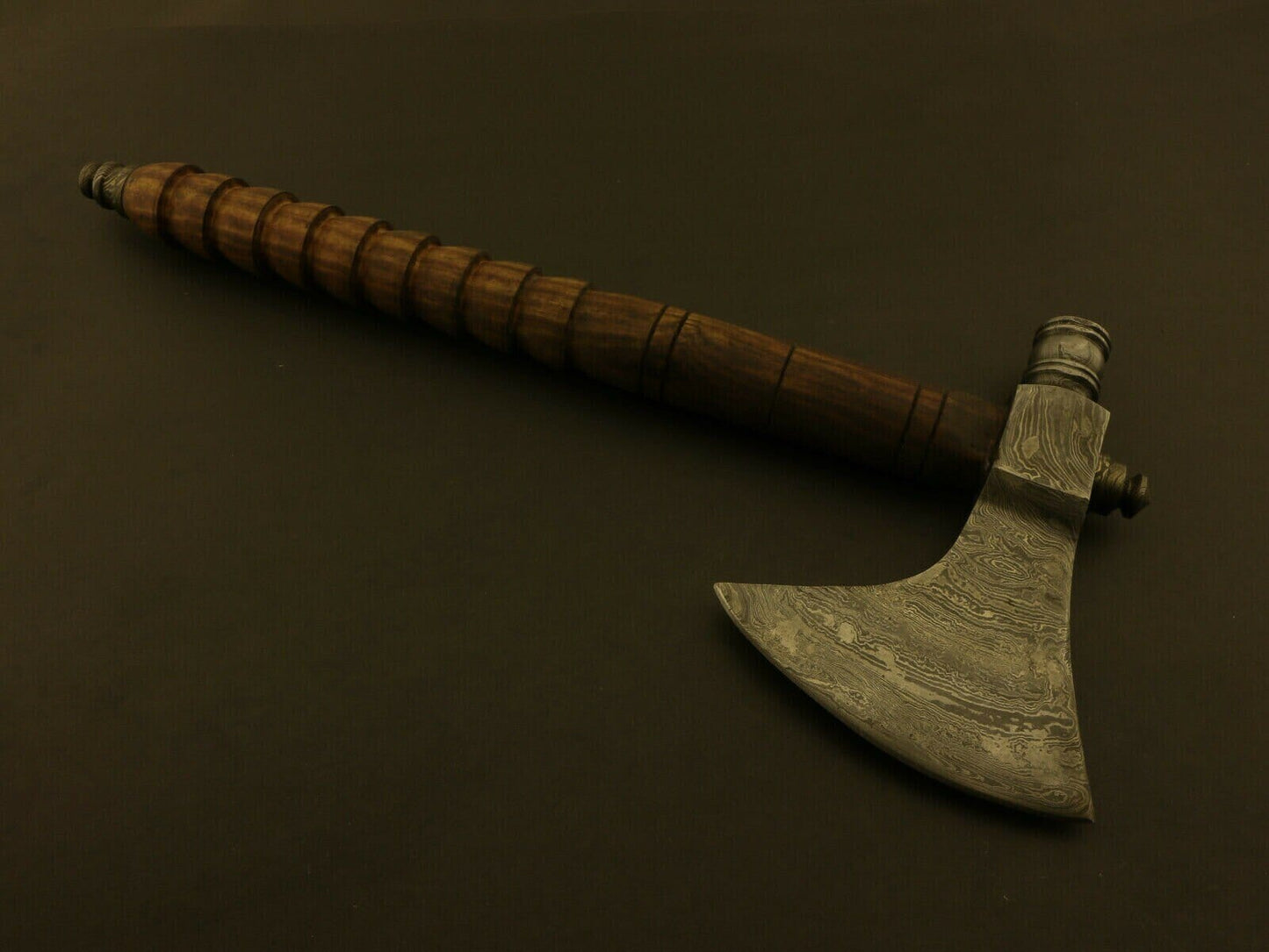 Custom Damascus Steel Tomahawk, HATCHET, AXE, INTEGRAL, Pipe Axe + Sheath Camping Terror Defender 