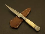 Custom Hand Forged Camel Bone Handle Knives Damascus Hunting /Skinning Knife With leather Sheath Knives Terror Defender 