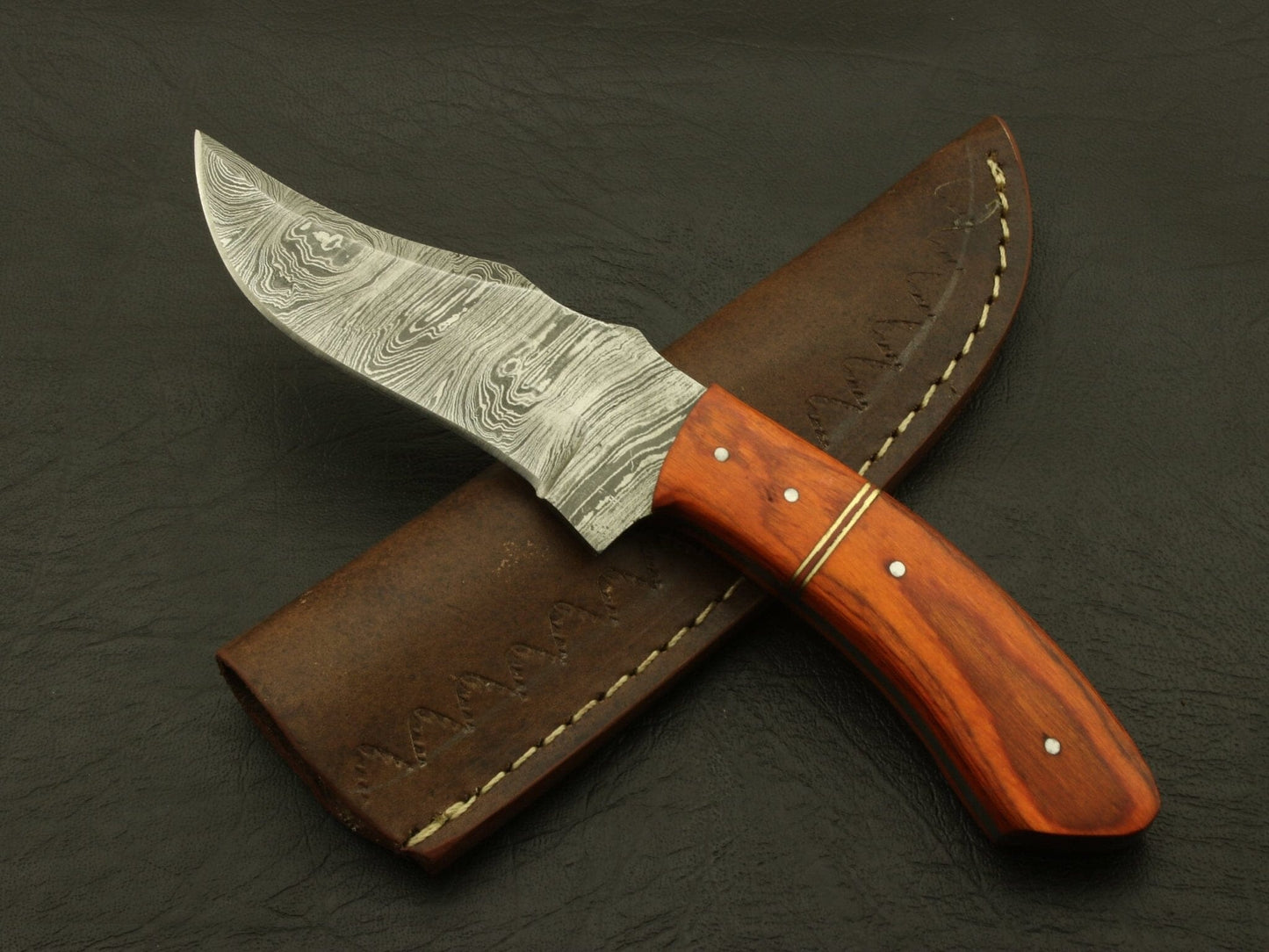 Custom Handmade Cutting Edge pattern Damascus 8" Hunting/skinning Knife/paka/rose/wood/sheath Hunting Terror Defender 