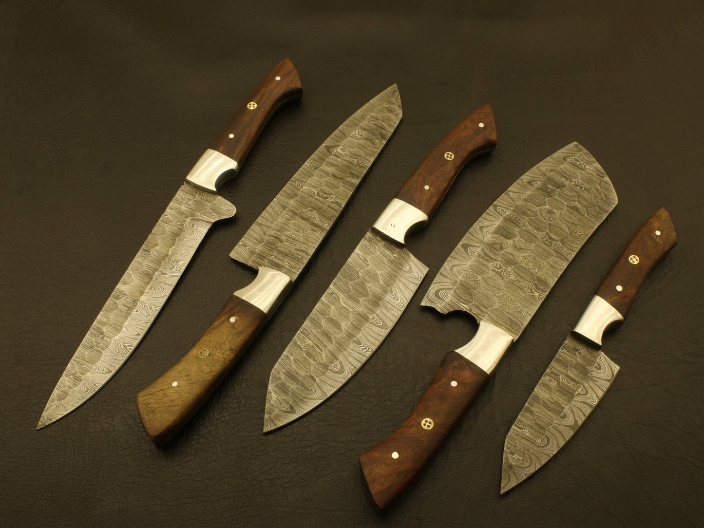 Custom Handmade Damascus Chef set Of 5pcs,Damascus Knife Set,Damascus Chef Knife,Full Kitchen Knife Set, Chef Set,Personalized gift/ sheath Hunting Terror Defender 