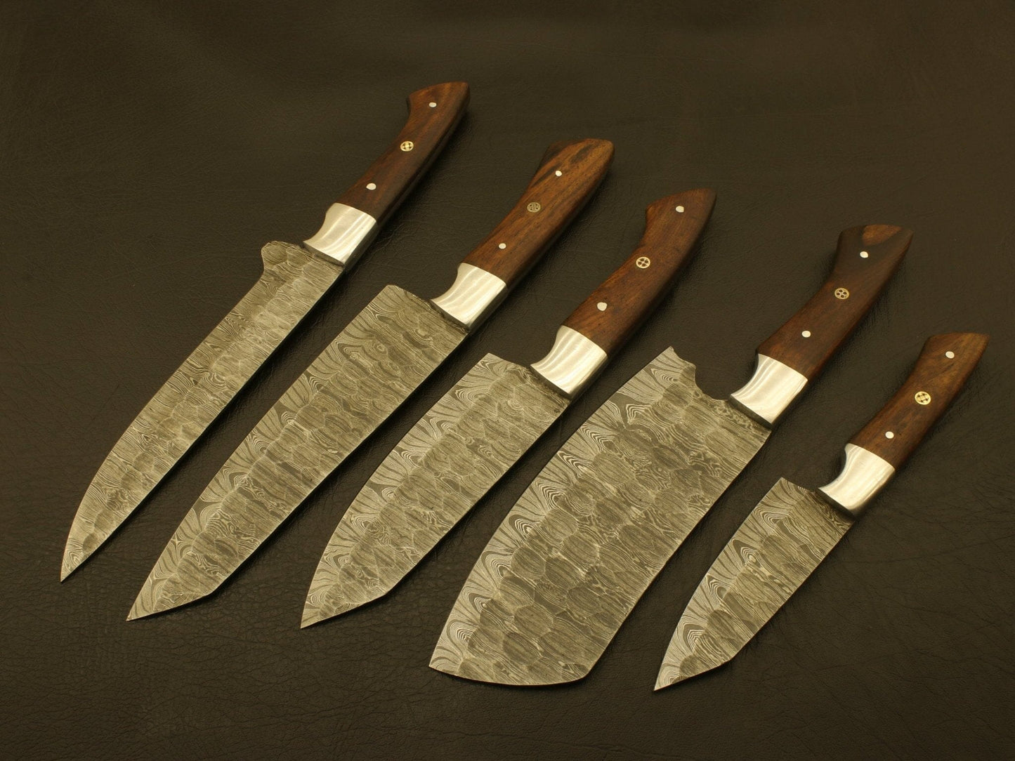 Custom Handmade Damascus Chef set Of 5pcs,Damascus Knife Set,Damascus Chef Knife,Full Kitchen Knife Set, Chef Set,Personalized gift/ sheath Hunting Terror Defender 