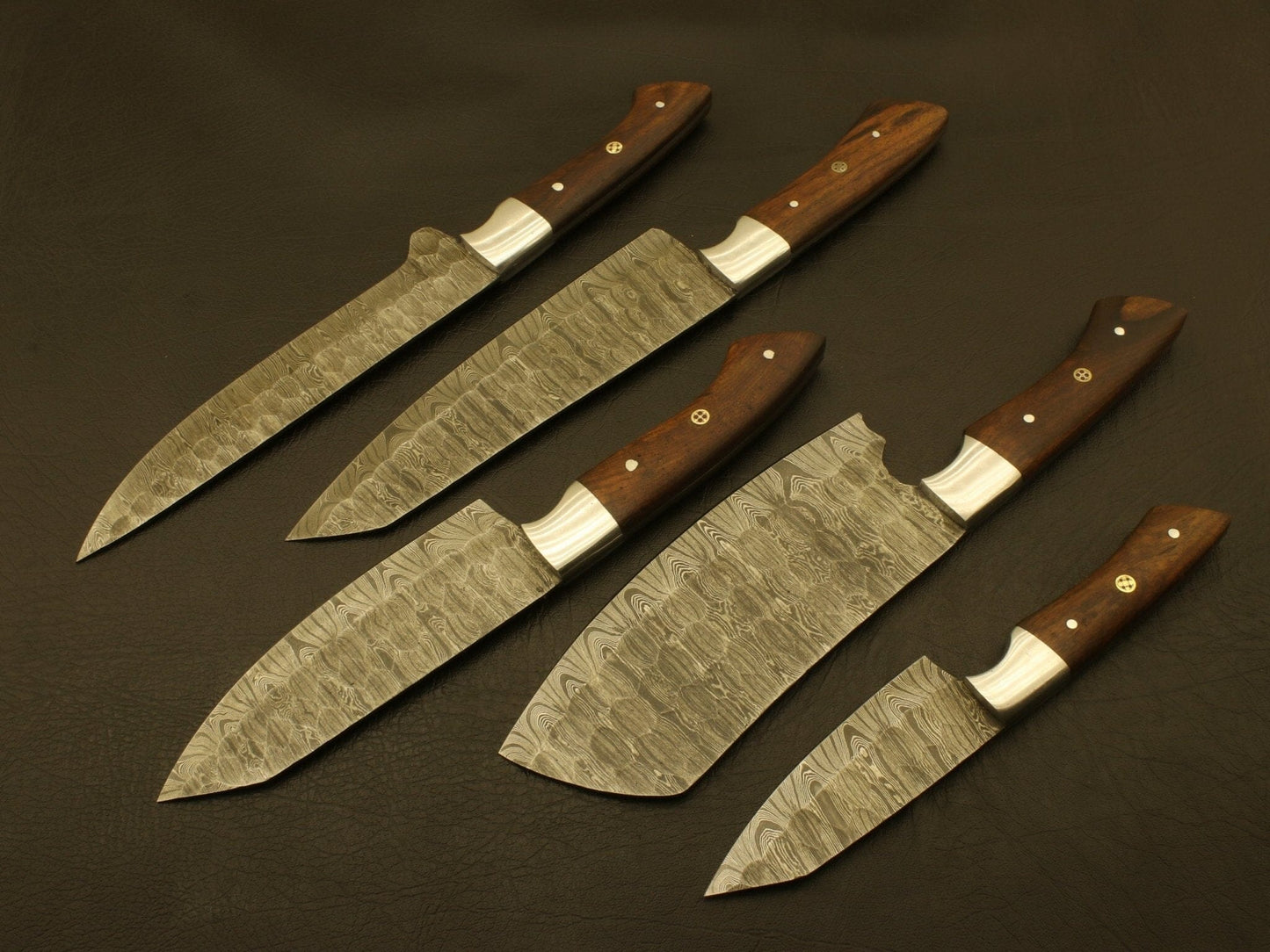 Custom Handmade Damascus Chef set Of 5pcs,Damascus Knife Set,Damascus Chef Knife,Full Kitchen Knife Set, Chef Set,Personalized gift/ sheath Hunting Terror Defender 