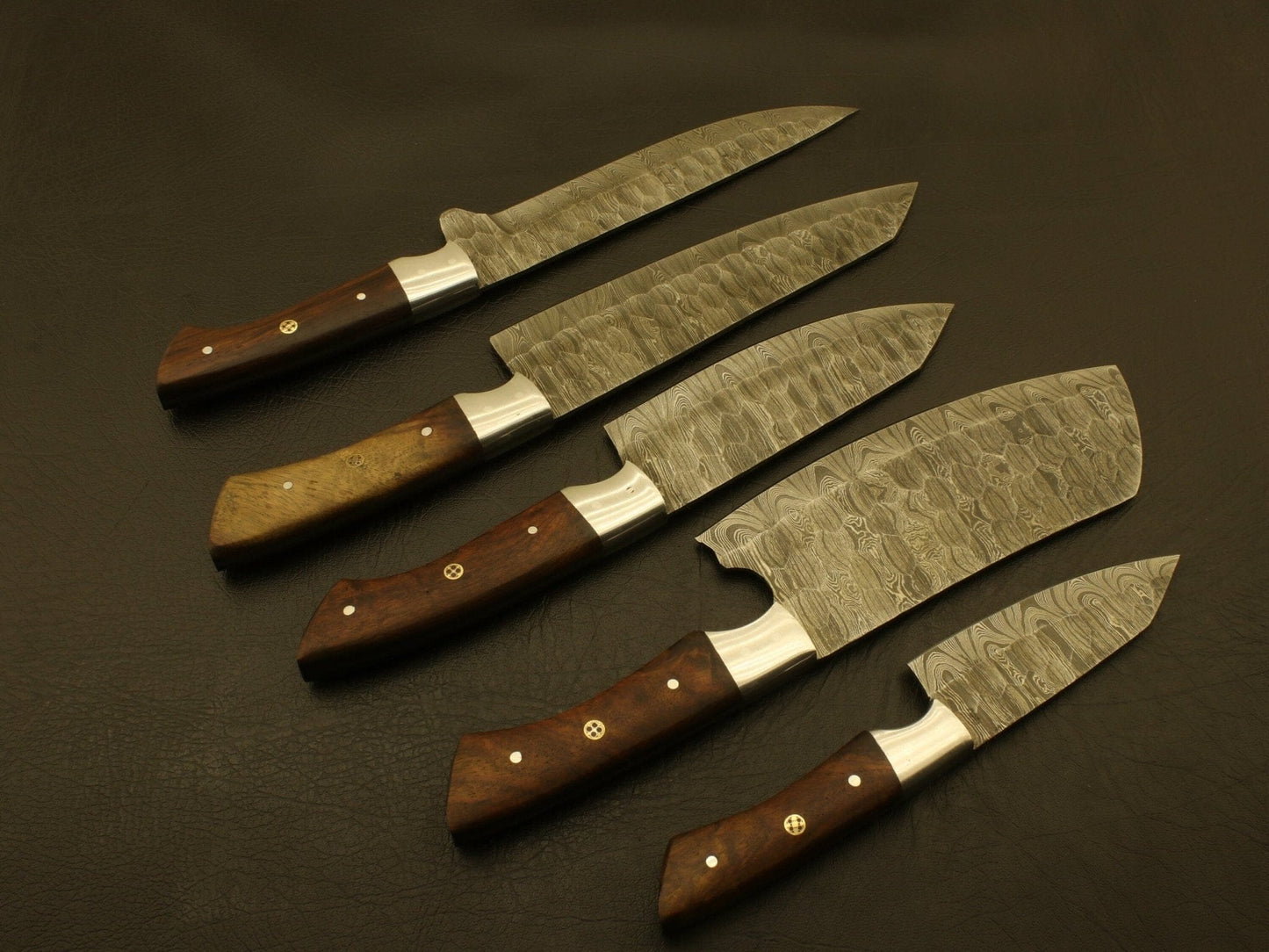 Custom Handmade Damascus Chef set Of 5pcs,Damascus Knife Set,Damascus Chef Knife,Full Kitchen Knife Set, Chef Set,Personalized gift/ sheath Hunting Terror Defender 