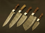 Custom Handmade Damascus Chef set Of 5pcs,Damascus Knife Set,Damascus Chef Knife,Full Kitchen Knife Set, Chef Set,Personalized gift/ sheath Hunting Terror Defender 