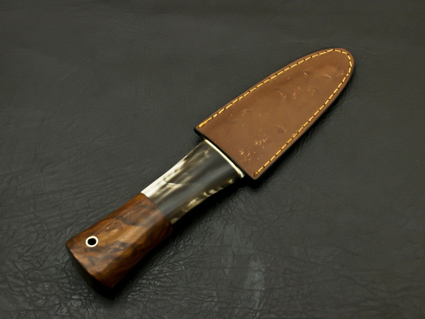 Custom Handmade Damascus Sgian Dubh Serrated edge Dirk Knife with leather sheath Hunting Terror Defender 