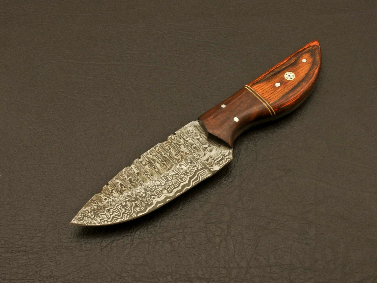 Custom handmade damascus steel blade rose wood handle fixed blade hunting knife with leather sheath Hunting Terror Defender 