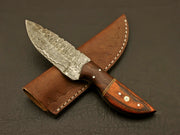 Custom handmade damascus steel blade rose wood handle fixed blade hunting knife with leather sheath Hunting Terror Defender 