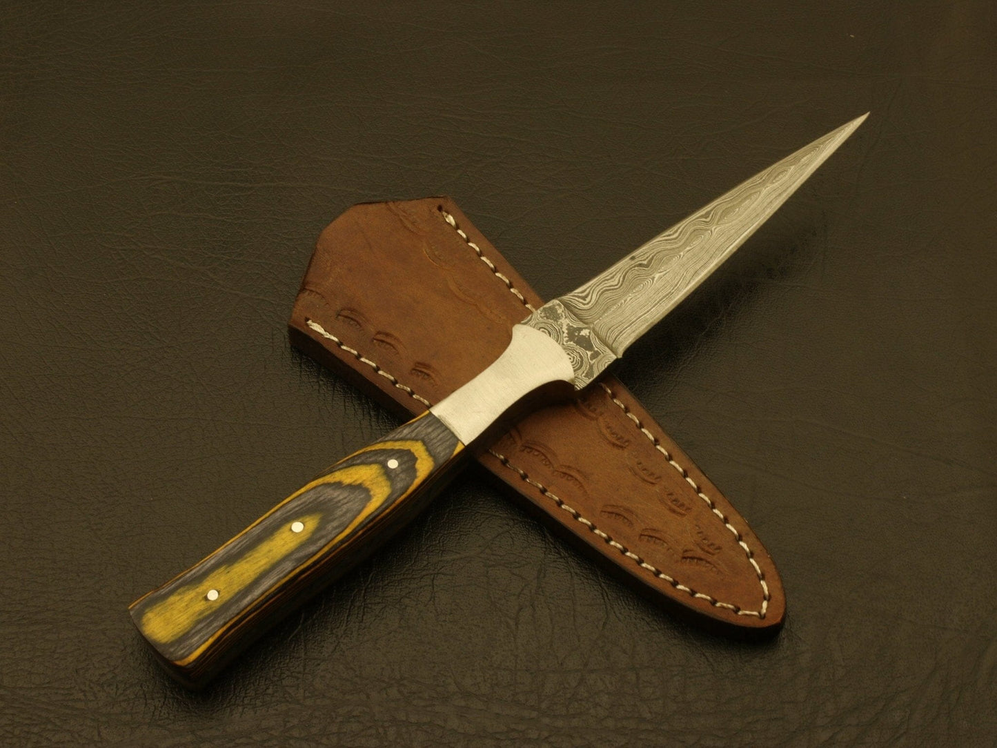 Custom Handmade Damascus Steel Hunting Double Edge Dagger Boot Knife Hunting Terror Defender 