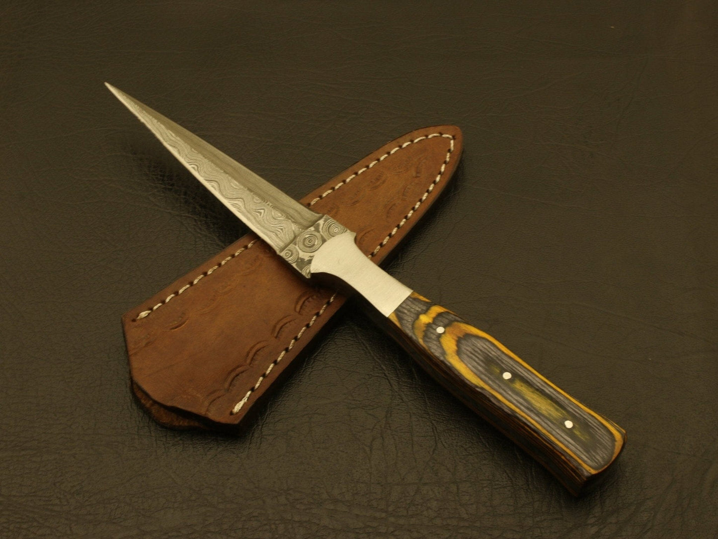 Custom Handmade Damascus Steel Hunting Double Edge Dagger Boot Knife Hunting Terror Defender 