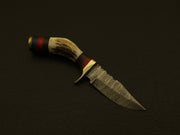 Custom Handmade Damascus Steel Hunting Stag Horn Handle & Sheath Costume Weapons Terror Defender 