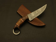 Custom handmade Damascus steel karambit knife Fixed Blade handle with horn & wood /sheath Hunting Terror Defender 