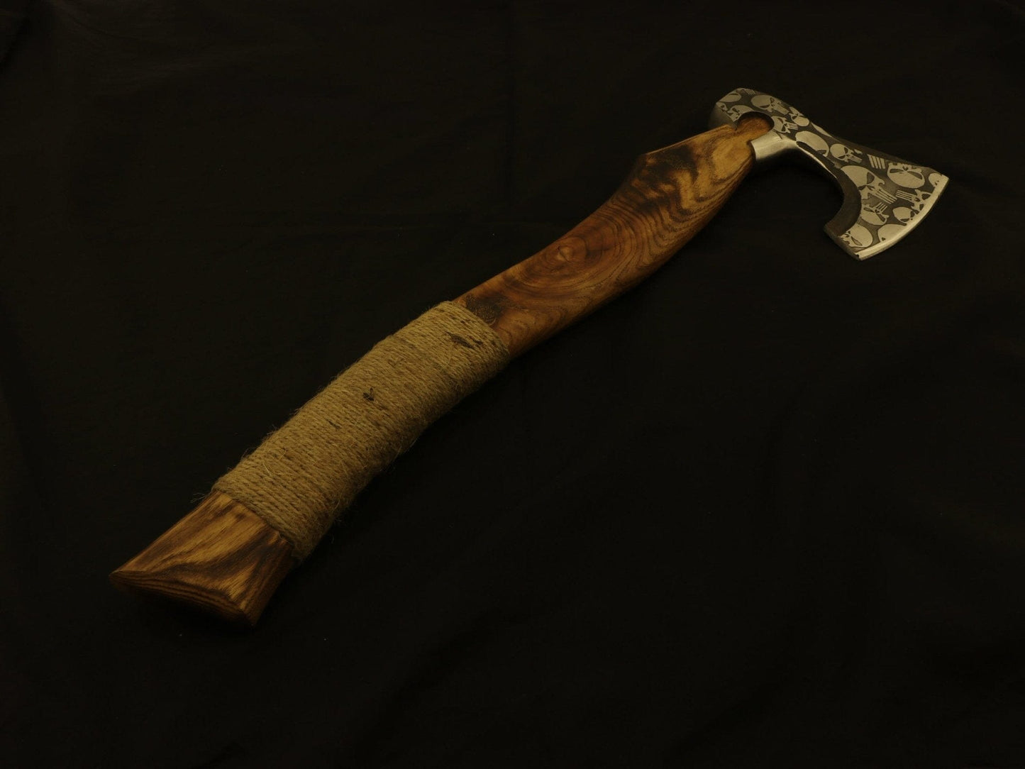 Custom Handmade Viking Axe Carbon Steel with Full Handle wrap Rose Wood Handle. Camping Terror Defender 