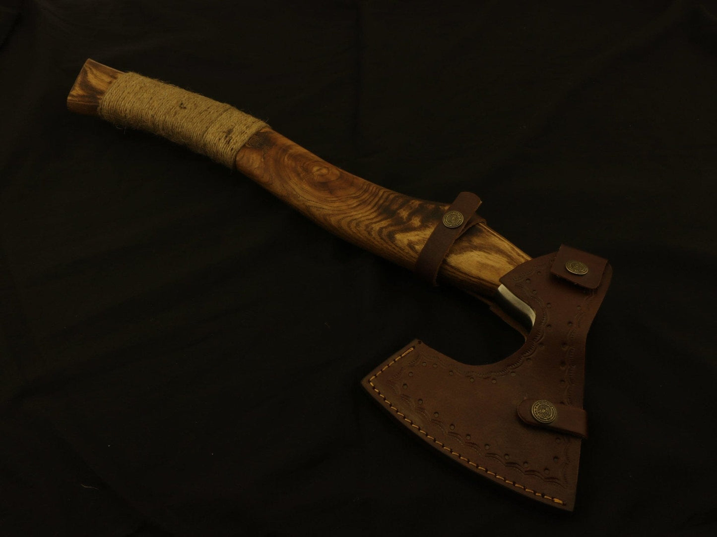 Custom Handmade Viking Axe Carbon Steel with Full Handle wrap Rose Wood Handle. Camping Terror Defender 