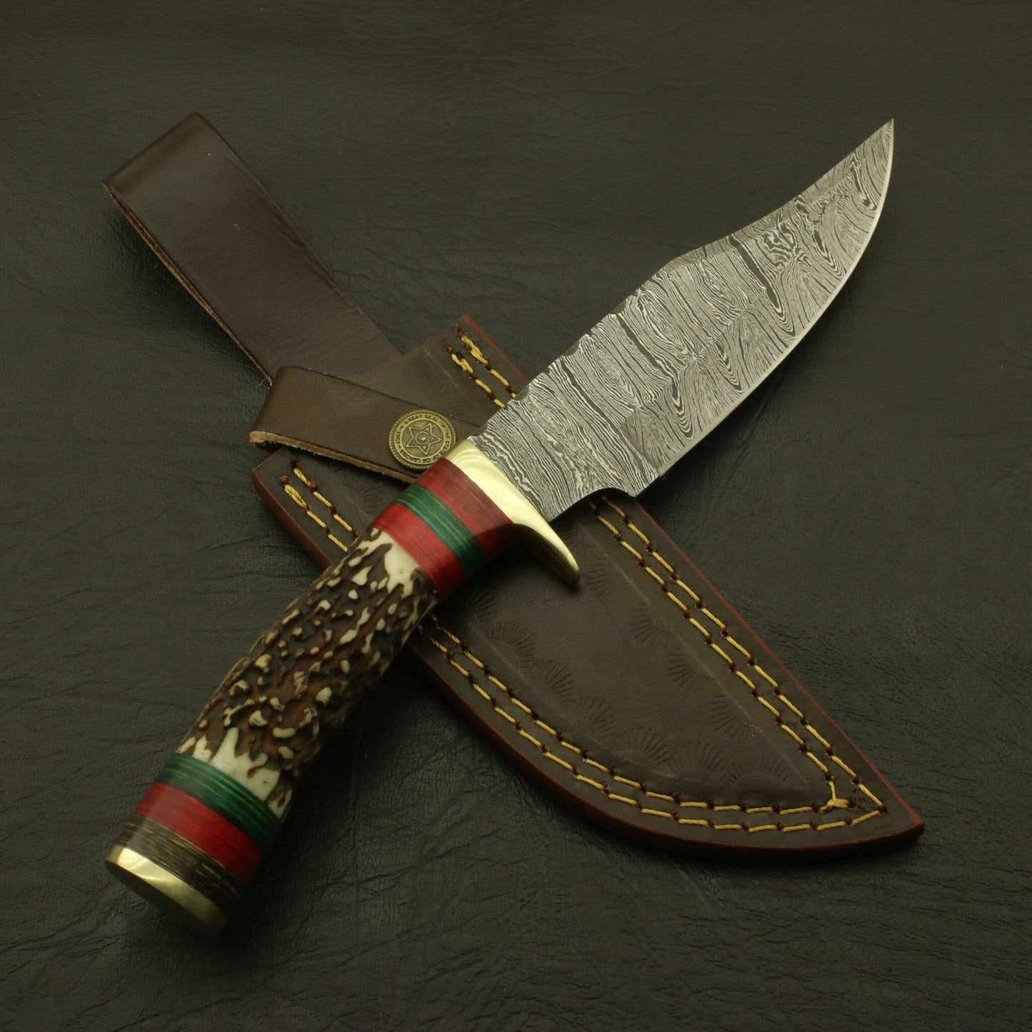 Custom Made Hand Forged Damascus Hunting/skinning Knife - Stag/antler Hand with Sheath Hunting Terror Defender 