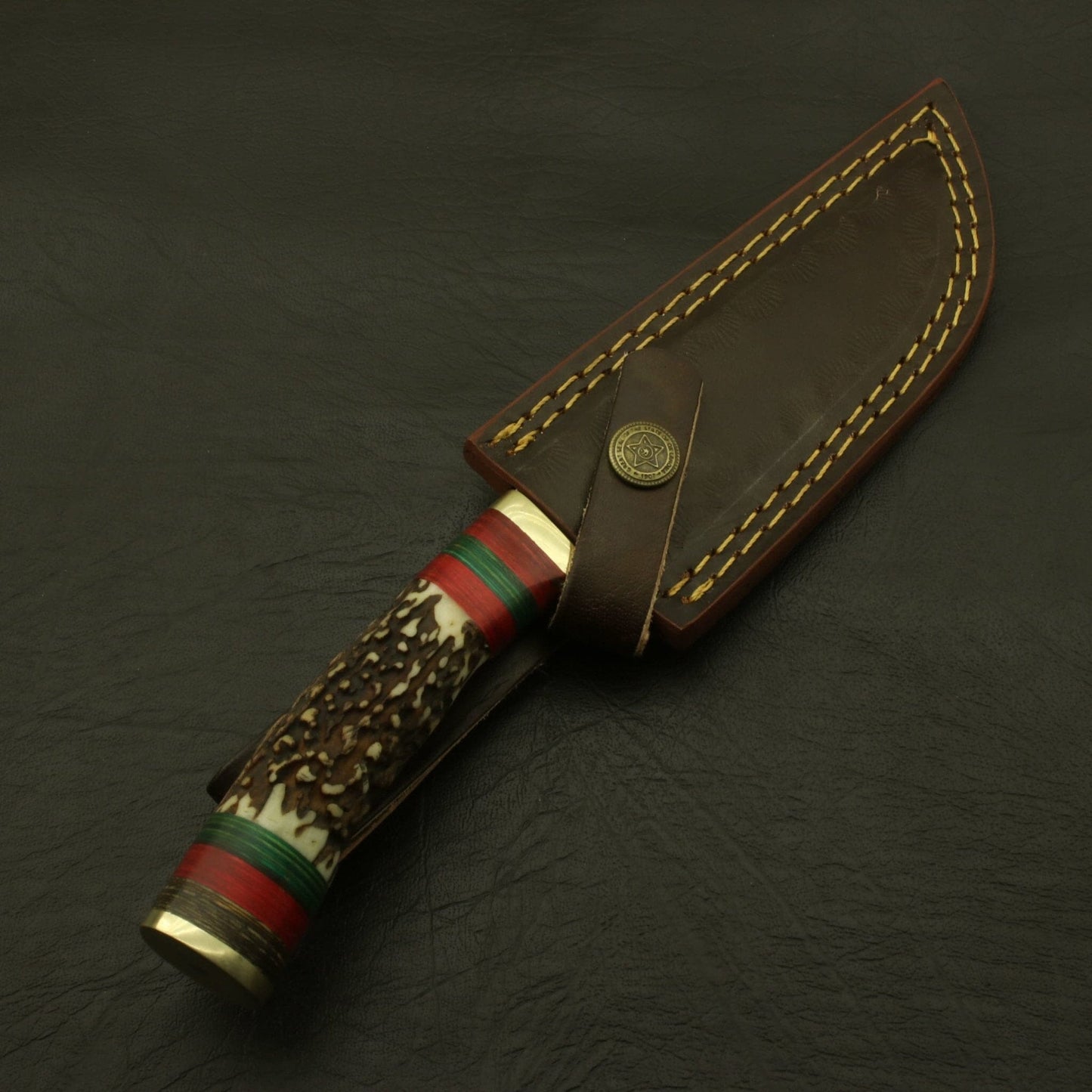 Custom Made Hand Forged Damascus Hunting/skinning Knife - Stag/antler Hand with Sheath Hunting Terror Defender 