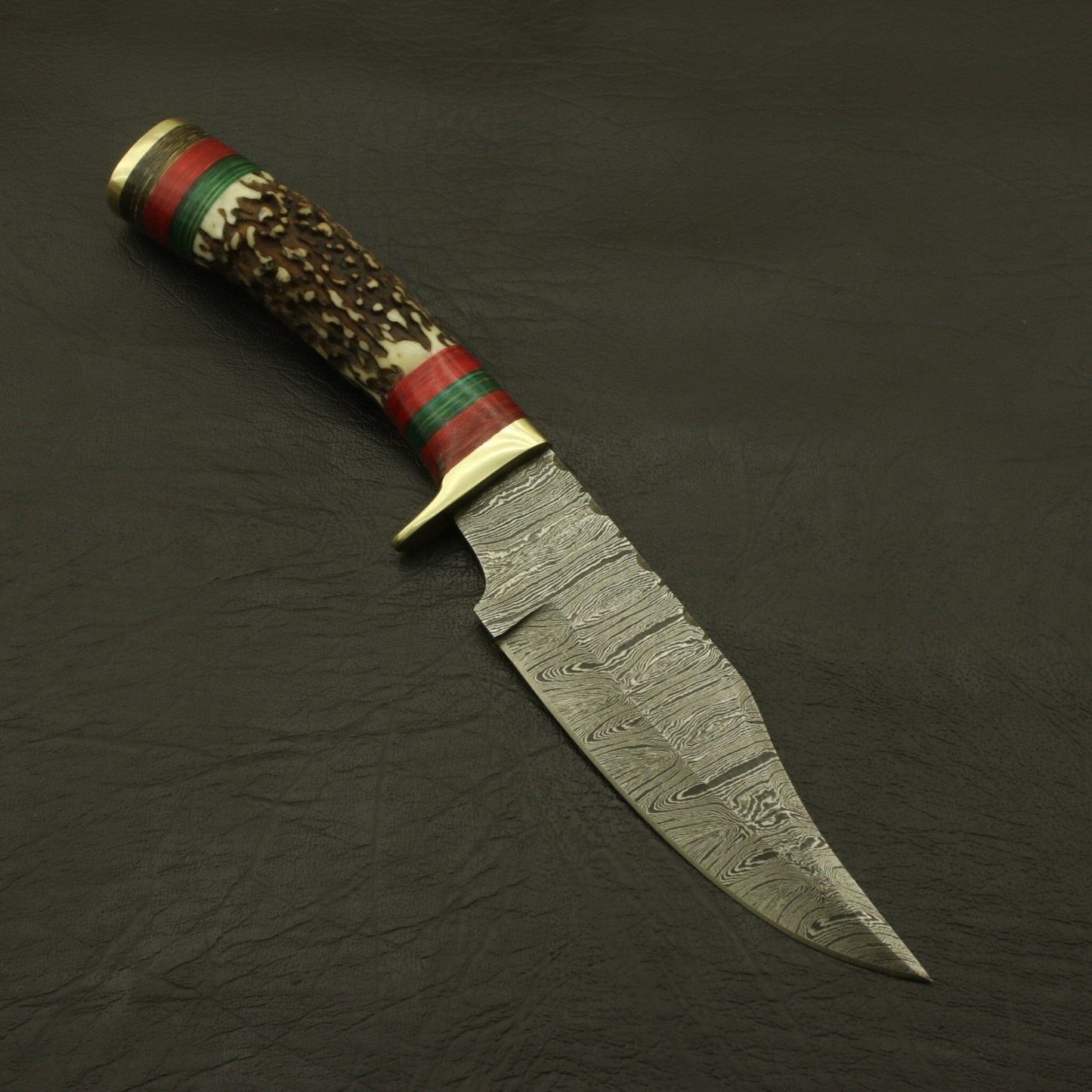 Custom Made Hand Forged Damascus Hunting/skinning Knife - Stag/antler Hand with Sheath Hunting Terror Defender 