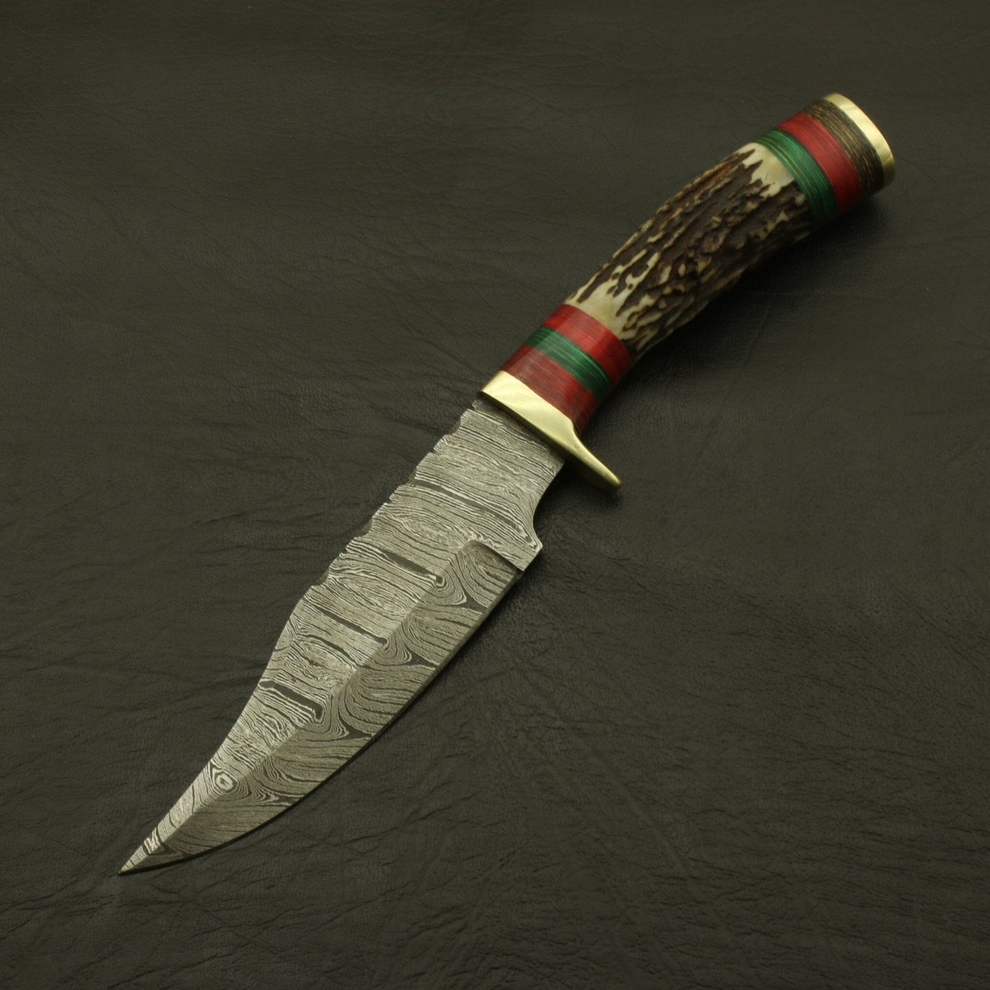 Custom Made Hand Forged Damascus Hunting/skinning Knife - Stag/antler Hand with Sheath Hunting Terror Defender 