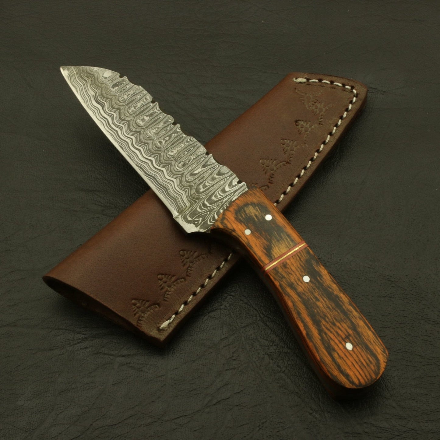 Cutting Edge Custom Handmade Classical pattern Damascus Steel 7" Hunting/skinning Knife/paka/rose/wood/sheath Hunting Terror Defender 