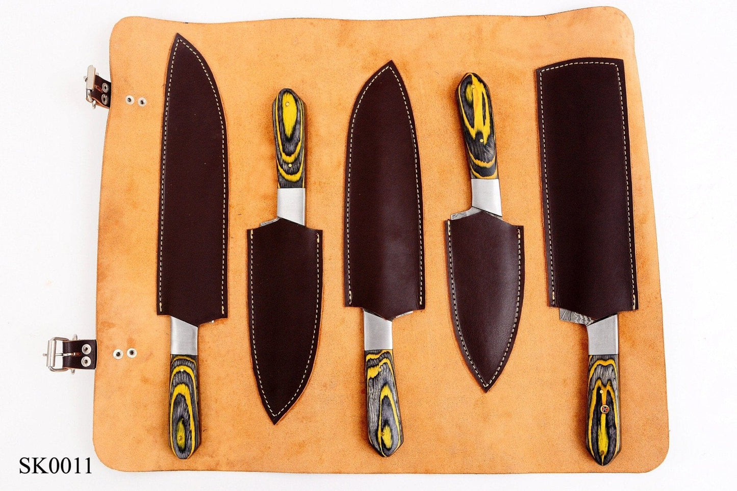 Damascus Steel Chef Kitchen Knife Set With Wood & Steel Guard Handle Hunting Terror Defender 