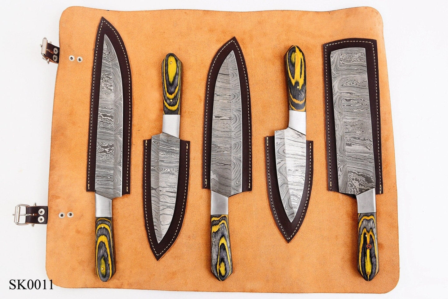 Damascus Steel Chef Kitchen Knife Set With Wood & Steel Guard Handle Hunting Terror Defender 