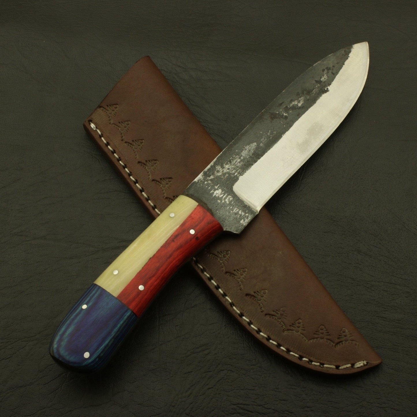 Forged in Fire: Handcrafted High Carbon Steel Knife full Tang Hunting Skinner Knife with sheath Hunting Terror Defender 