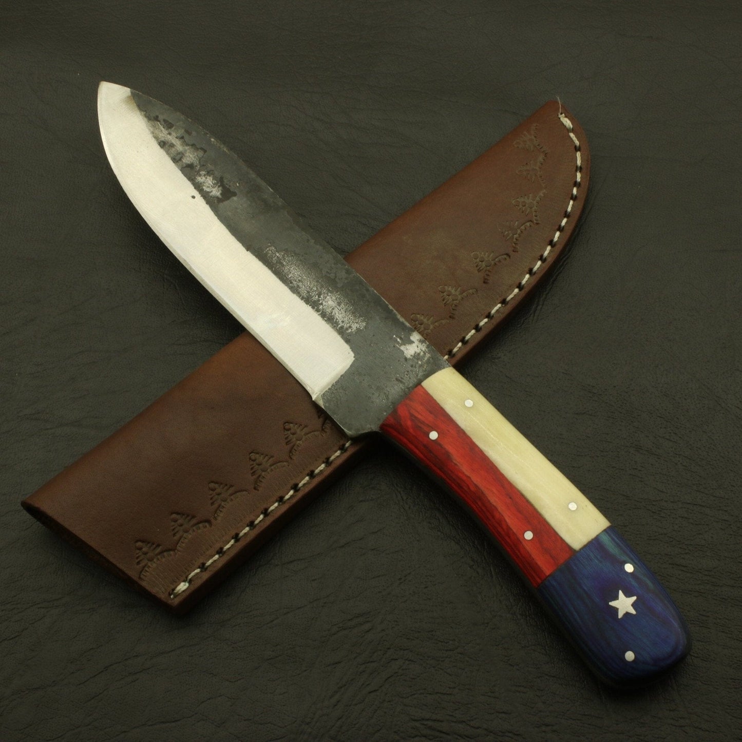 Forged in Fire: Handcrafted High Carbon Steel Knife full Tang Hunting Skinner Knife with sheath Hunting Terror Defender 