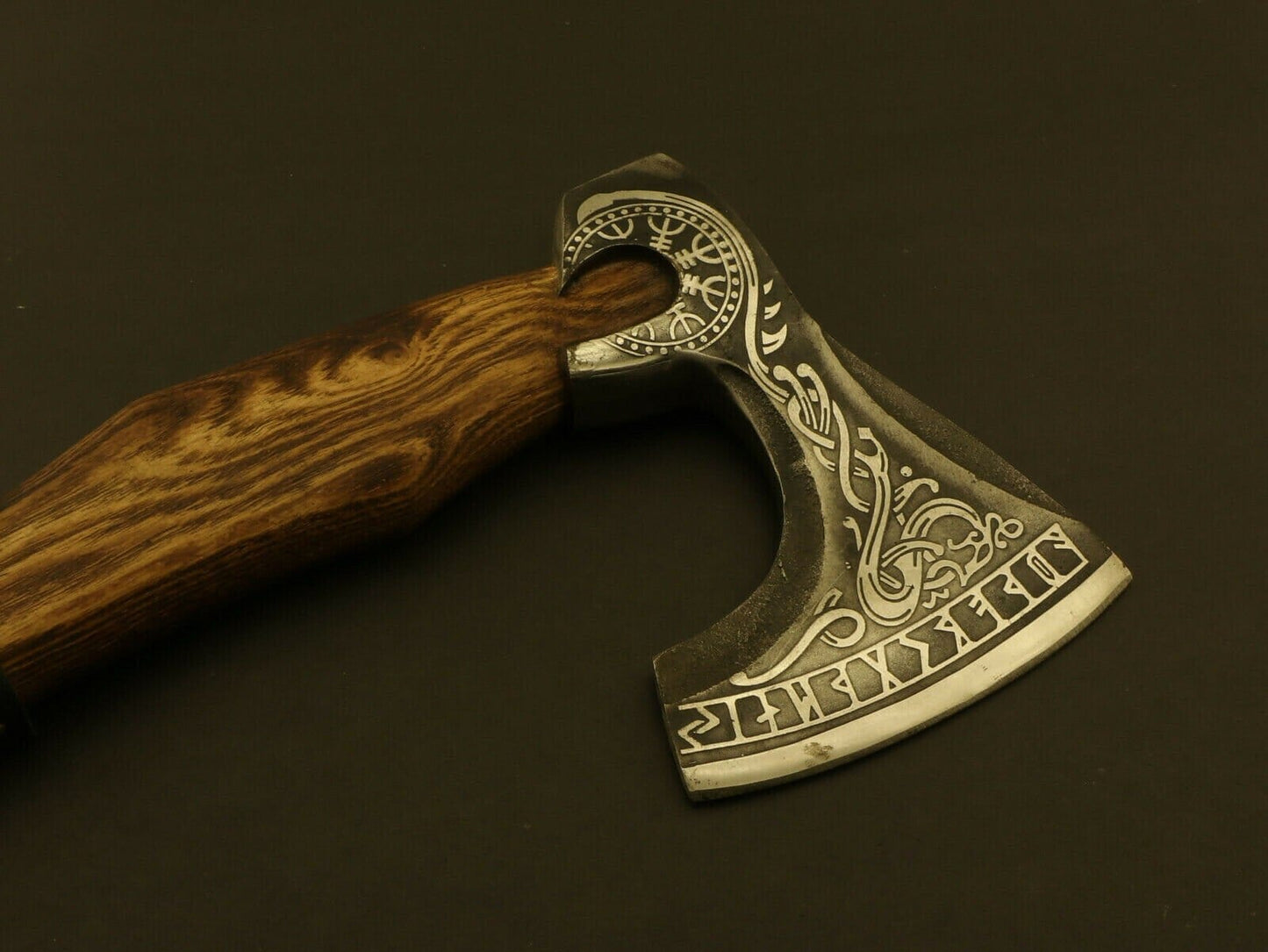 Handmade Carbon Steel Viking Bearded Axe Hatchet Throwing Axe Tomahawk WITH ETCH Camping Terror Defender 