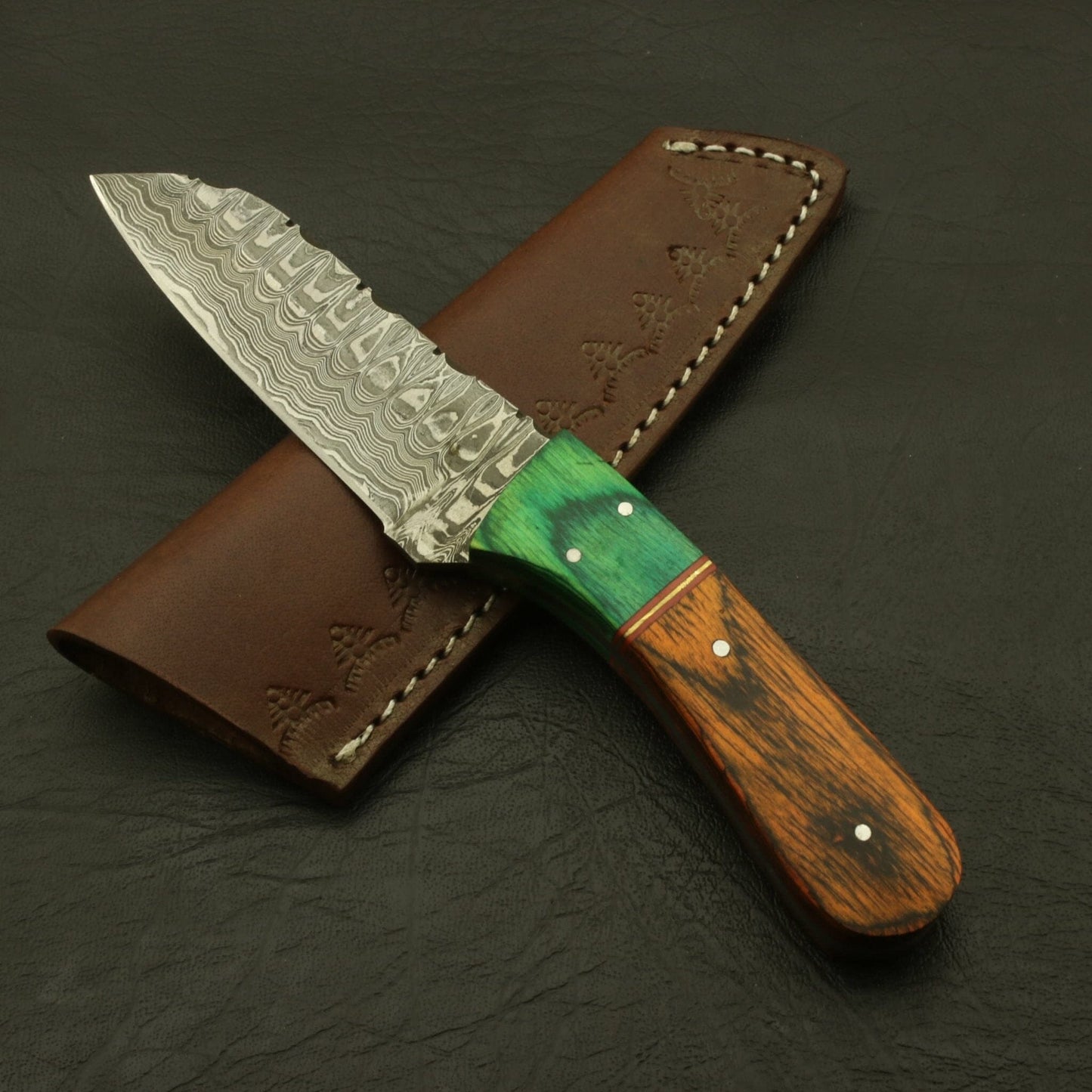 Handmade Cutting Edge Custom superb pattern Damascus Steel 7" Hunting/skinning Knife/Paka/Rose/Wood/Sheath Camping Terror Defender 