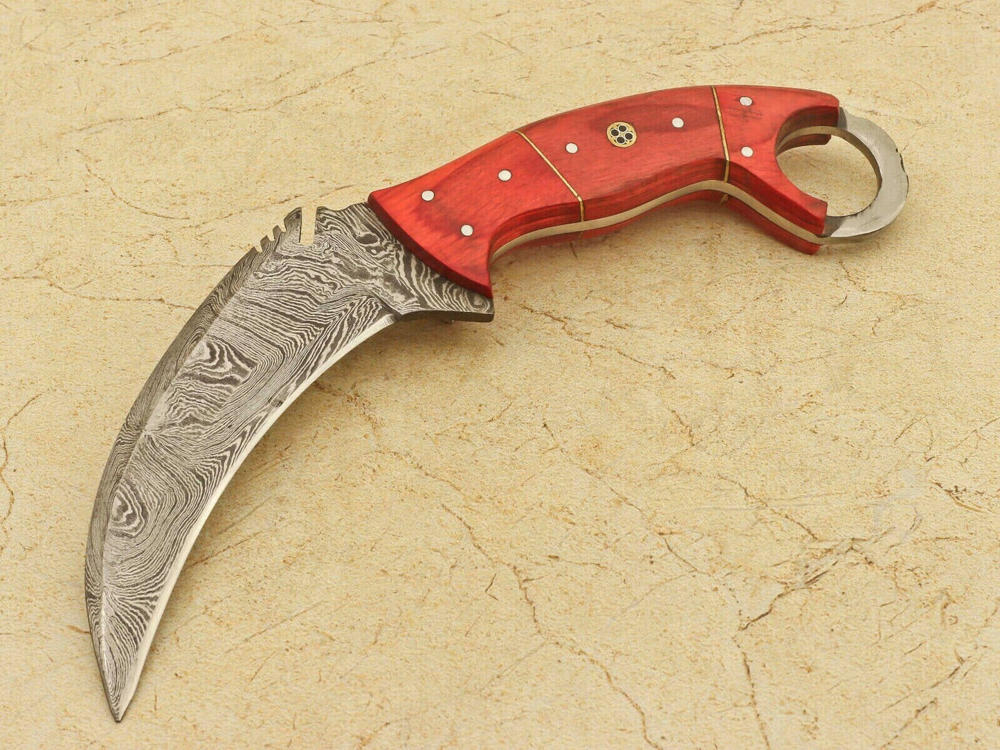 Handmade Damascus Blade Custom Pakka Wood Karambit Hunting Knife Full Tang Hunting Terror Defender 