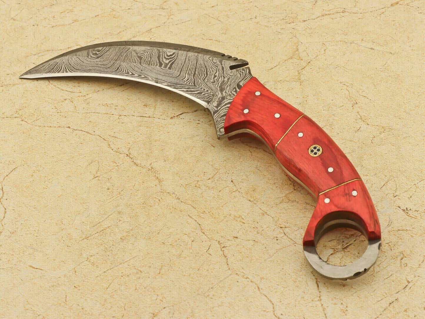 Handmade Damascus Blade Custom Pakka Wood Karambit Hunting Knife Full Tang Hunting Terror Defender 