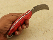 Handmade Damascus Blade Custom Pakka Wood Karambit Hunting Knife Full Tang Hunting Terror Defender 