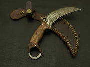 Handmade Damascus Blade Custom Rosewood handle Karambit Hunting Knife - Full Tang with Leather Sheath Hunting Terror Defender 