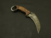 Handmade Damascus Blade Custom Rosewood handle Karambit Hunting Knife - Full Tang with Leather Sheath Hunting Terror Defender 