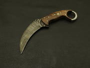 Handmade Damascus Blade Custom Rosewood handle Karambit Hunting Knife - Full Tang with Leather Sheath Hunting Terror Defender 