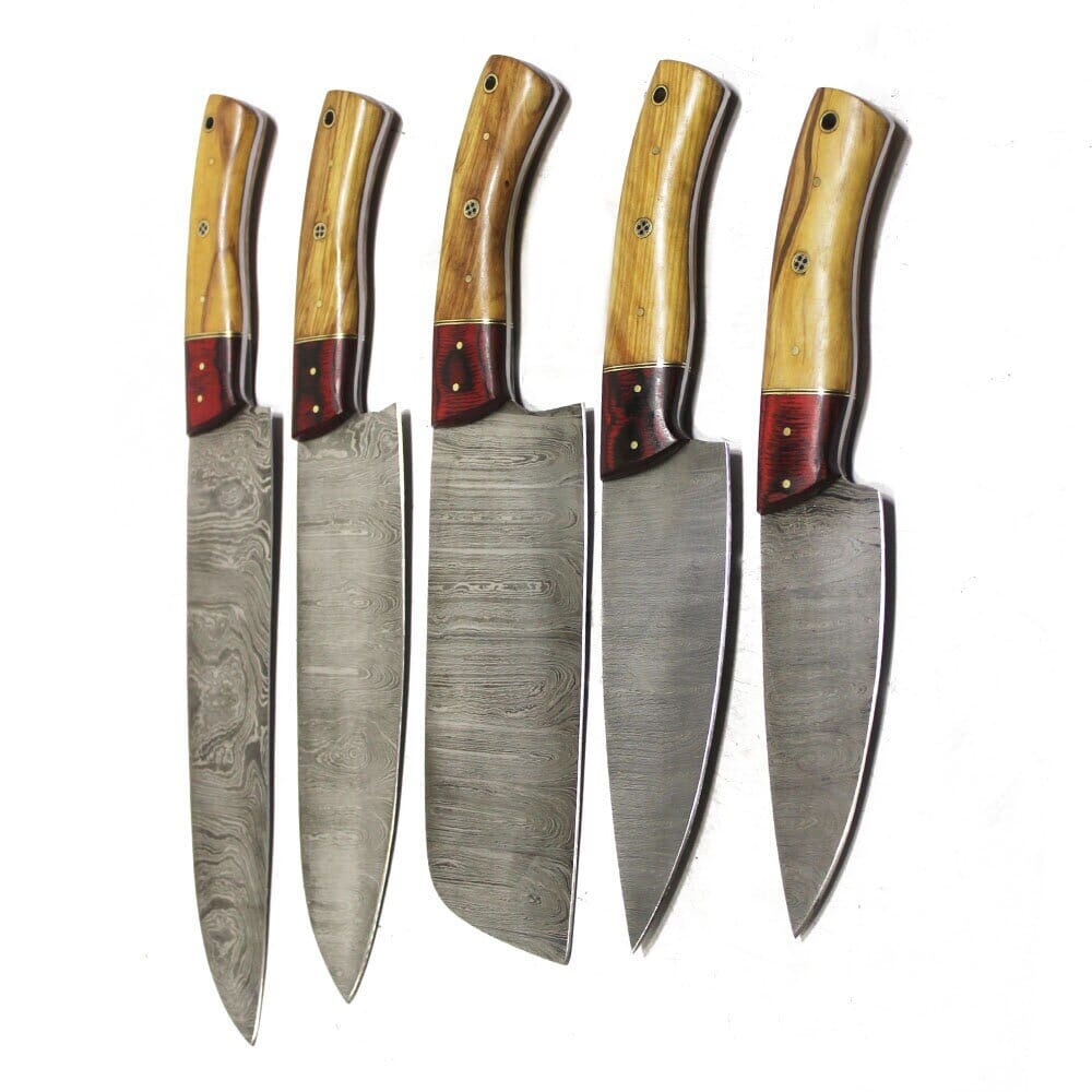 Handmade Damascus Chef Set Of 5 With Leather Sheath | Customize Your Personal Handle Knives Terror Defender 0 