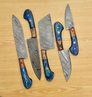 Handmade Damascus Chef set Of 5pcs With Leather,,,,,Newly Design Knives Terror Defender 