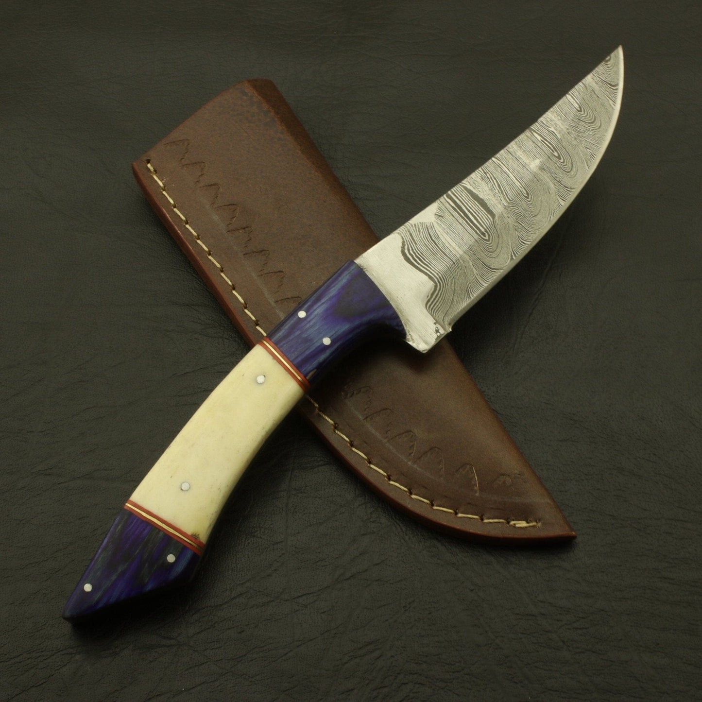 Handmade Damascus Steel 10''inch Handle Camel Bone/Rosa wood Hunting Skinning Knife/sheath Knives Terror Defender 