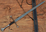 Handmade Damascus Steel Anduril Sword of Narsil the King Aragorn Replica | Damascus Sword Battle Ready With Sheath | Functional Sword Costume Weapons Terror Defender 