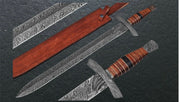 Handmade Damascus Steel Hunting Sword With Sheath Costume Weapons Terror Defender 