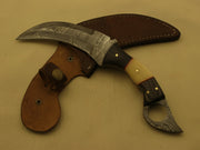 Handmade Damascus Steel Knife Handle Made Of Buffalo Horn Full Tang Costume Weapons Terror Defender 