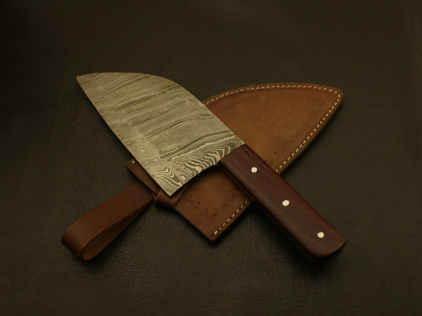 Handmade Forged Berdella Damascus Steel Full Tang Serbian Cleaver Fixed Blade Kitchen Chef Knife With Sheath Knives Terror Defender 